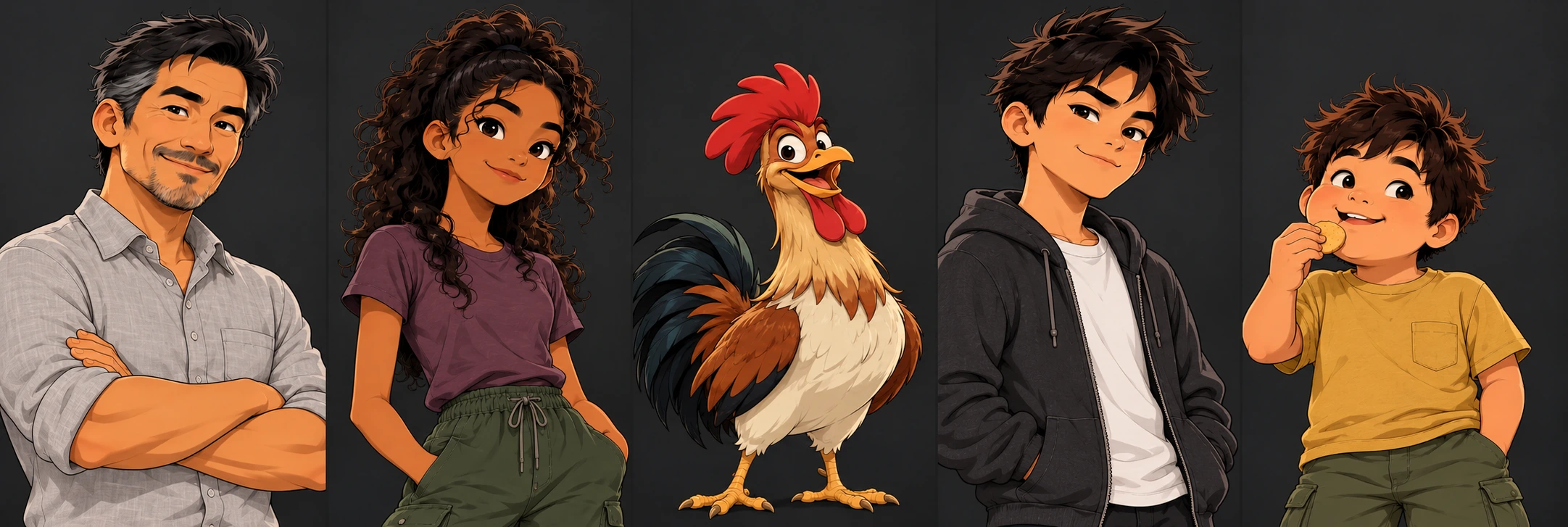Joe, Lucy, The Rooster, Vincent Turbo and Maxie