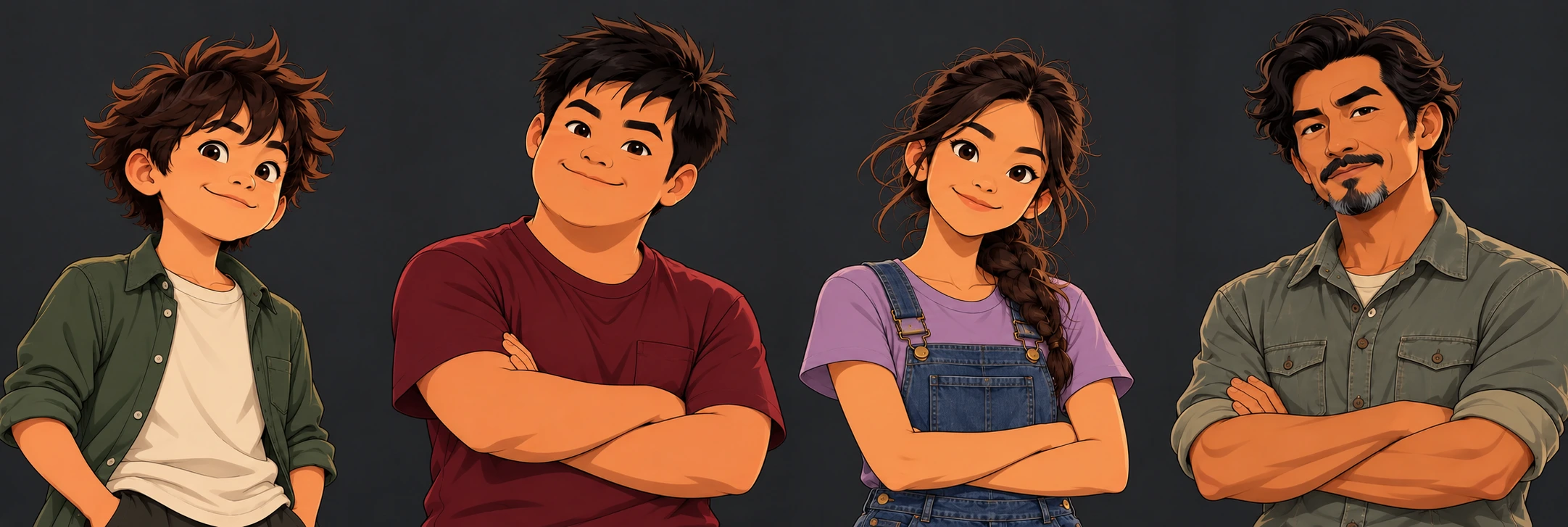 Kal-El, Liam, Mai and Coach Woodie in animated form